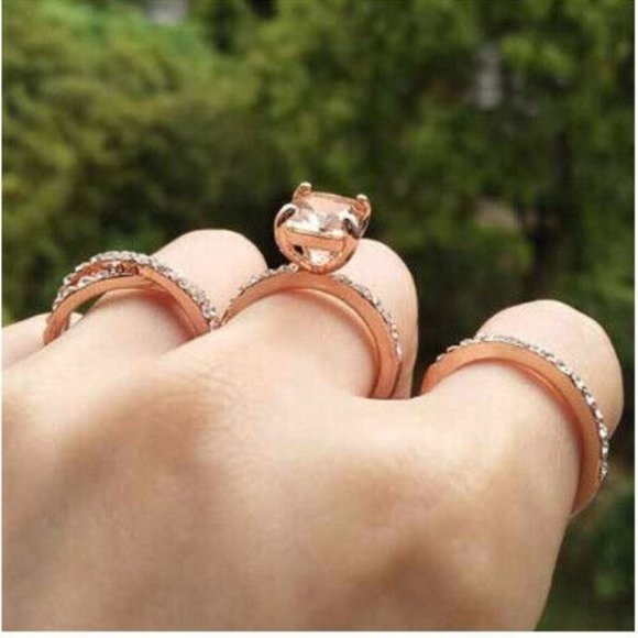 New Gorgeous 14k Gold Over Sterling Silver 3cts Champagne Diamond Ring Set - Picture 3 of 10